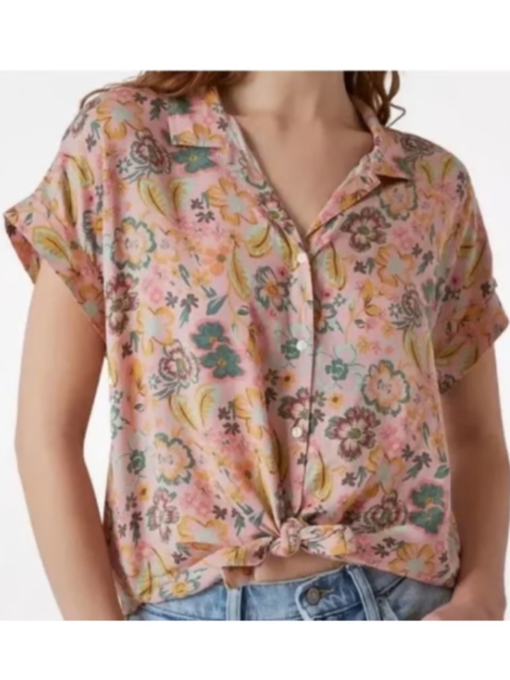 NWOT Lucky Brand 70s Pink Floral Button-Up - Picture 10 of 11